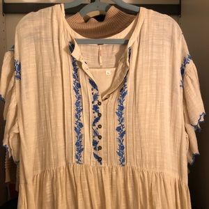 Free People Embroidered Boho Cream Dress Large